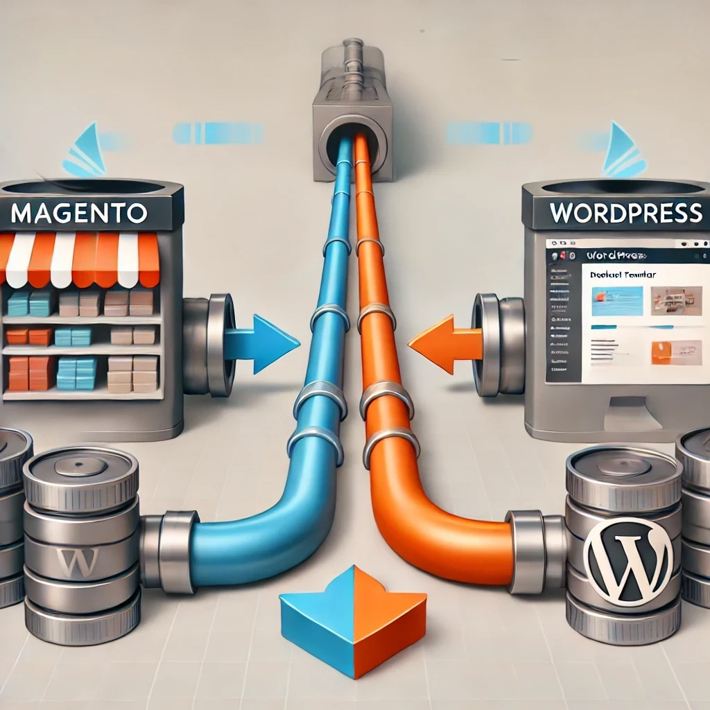 An illustrative image depicting the Magento to WordPress migration process