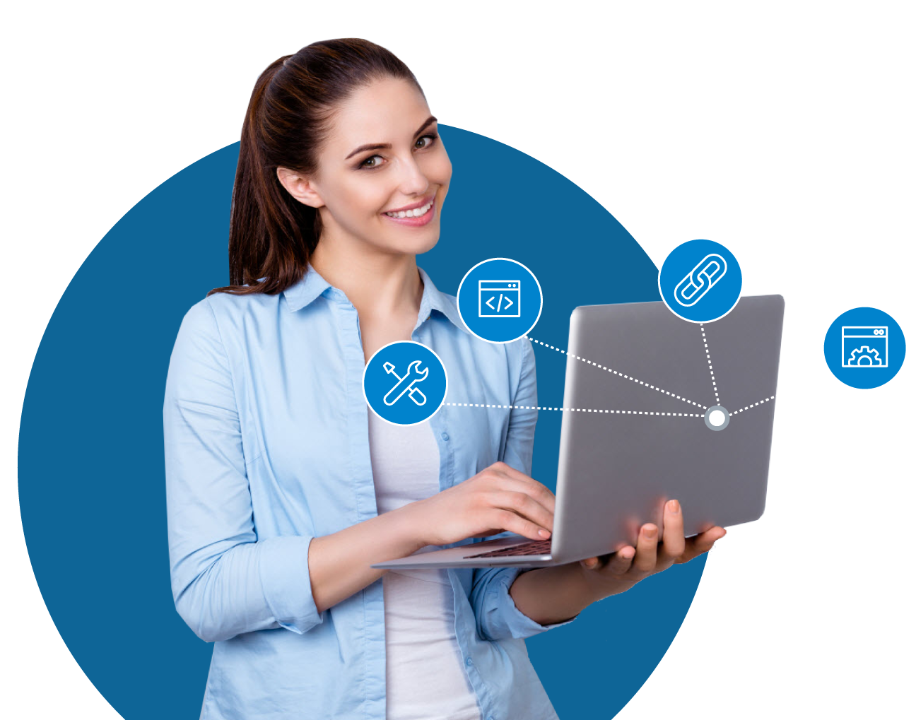 Young lady smiling and checking out white label WordPress support and maintenance on her mobile device.