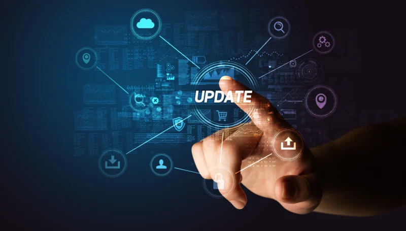 Hand touching cybersecurity button Image showing as users navigate wesbite, accessibility is #1