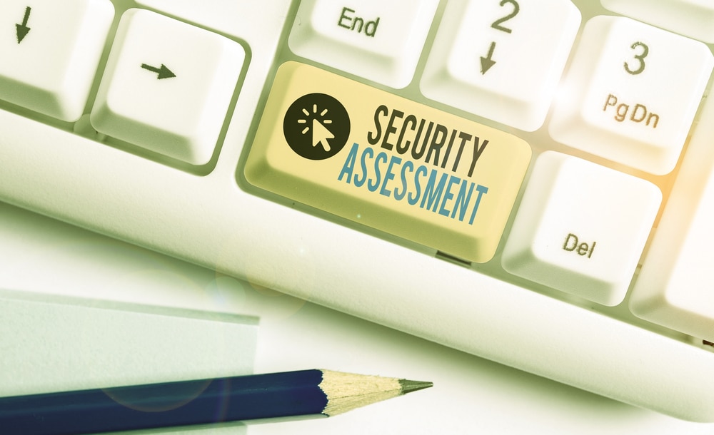 close-up of keyboard with the word security assessment