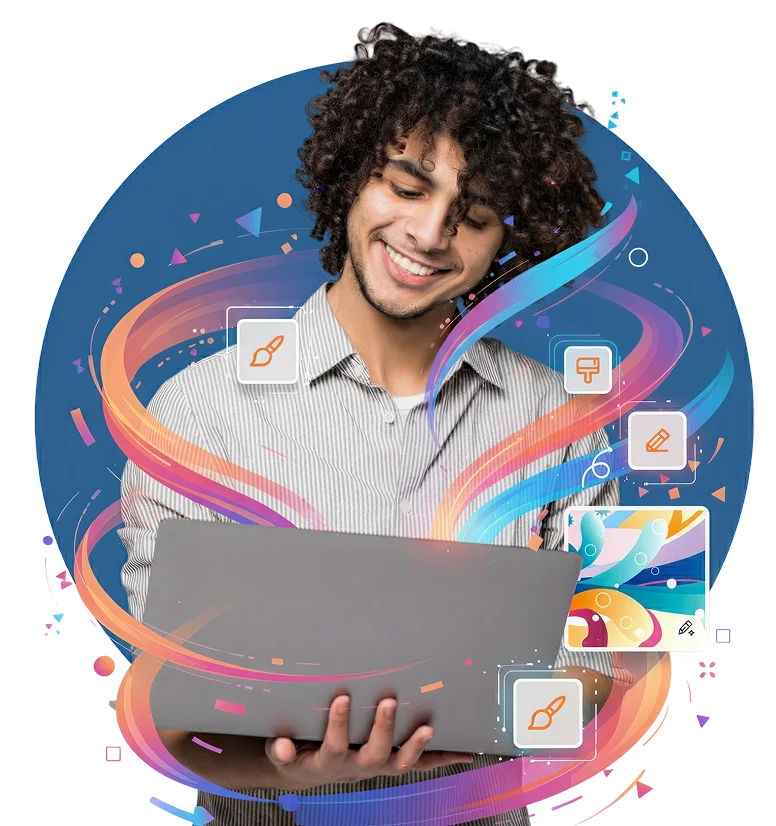 man holding laptop who is using our design subscription to get graphics for his website