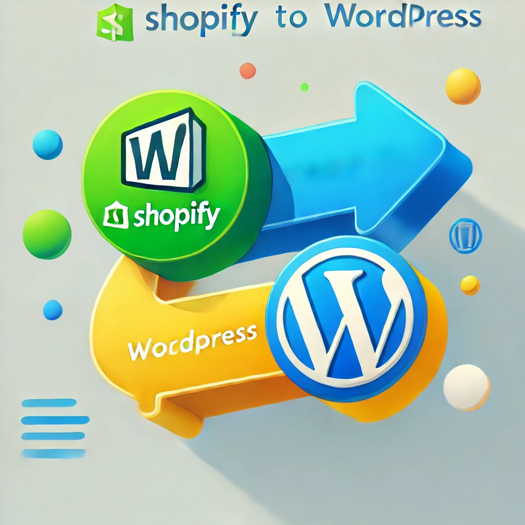 a graphic showing the concept of Shopify to WordPress migration