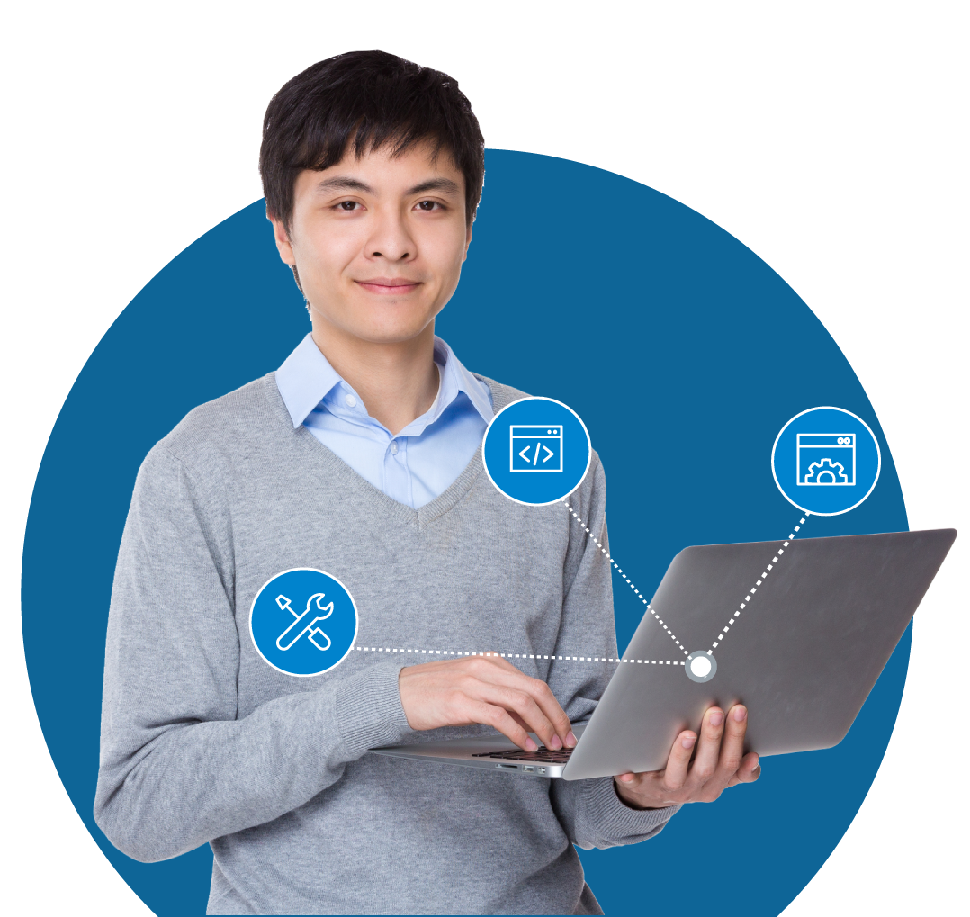 young lady smiling and checking out white label wordpress support and maintenance on her mobile device.