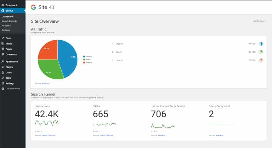 google wordpress plugin “site kit” is here! 3 site kit dashboard