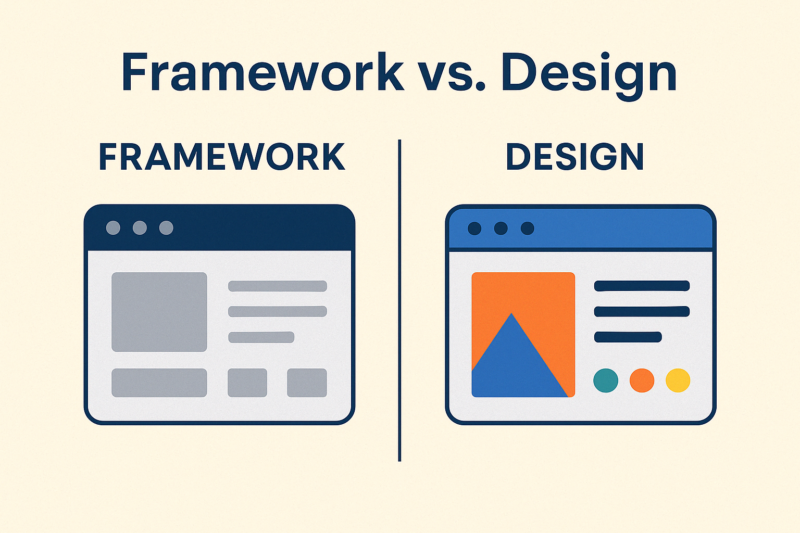 wordpress-framework-vs-design Framework vs. Design graphic