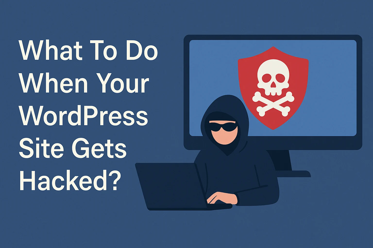 a graphic image showing text what to do when your wordpress site gets hacked